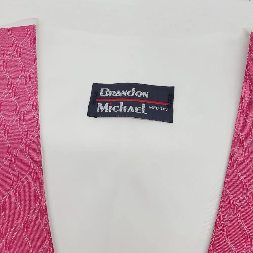 Mens Hot Pink Wavy Pattern Tuxedo Vest Formal Wedding Prom Brandon Michael Sz M